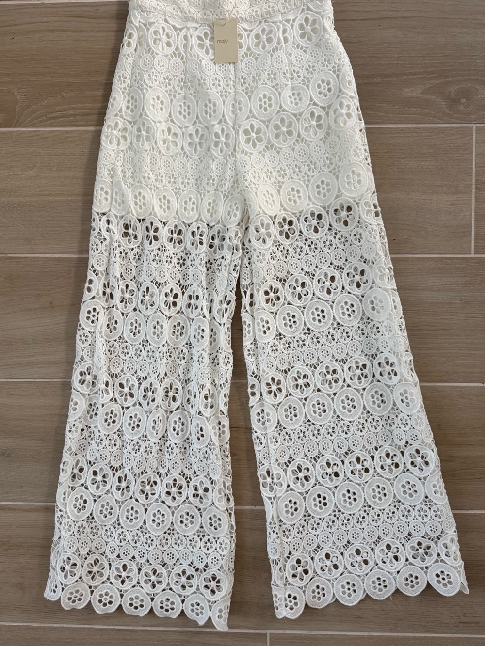 Maje Ivory Crochet Wide-Leg Trousers